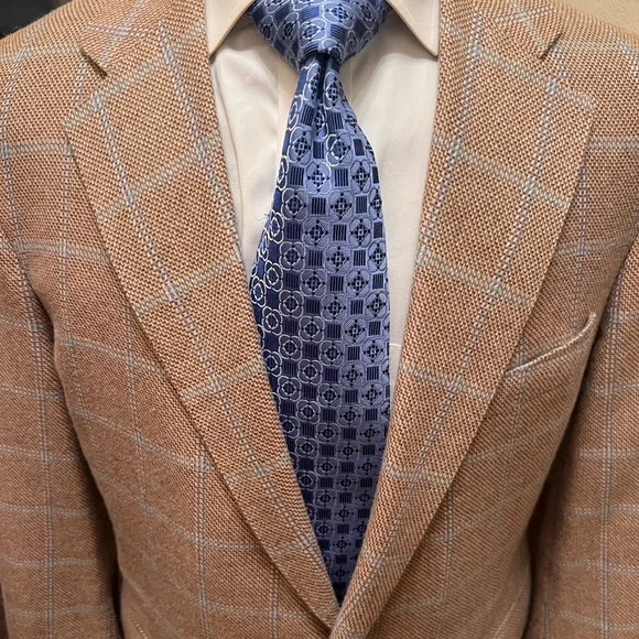 Custom Bespoke 100% Cashmere Windowpane Sport Coat Blazer Jacket Tan Men 42S - Picture 11 of 15